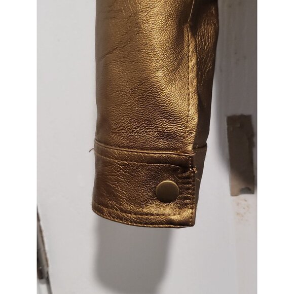 Baccini Metallic Gold Faux Leather Biker Motorcycle Bomber Jacket Women Sz M - Picture 7 of 12